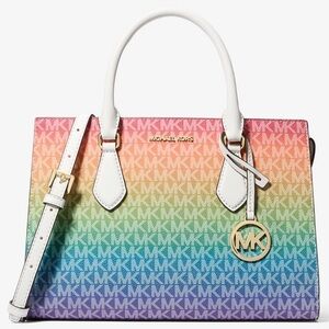 Michael Kors Sheila Medium Rainbow Signature Logo Satchel Bag Rainbow